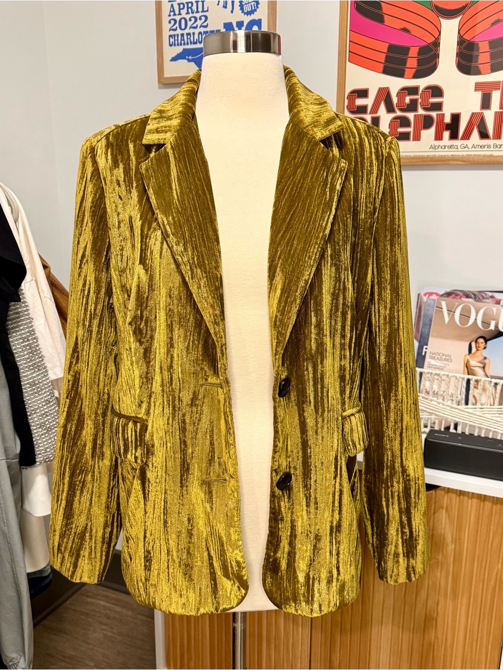Urban Outfitters Saturn Velvet Velour Olive Blazer Size Small Sample